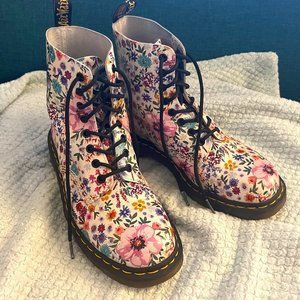 DR MARTENS Genuine Leather Boots | Rare Rainbow Floral Print | US Women's Size 9